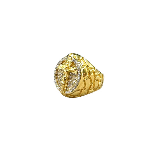 Anello croce cristalli in oro